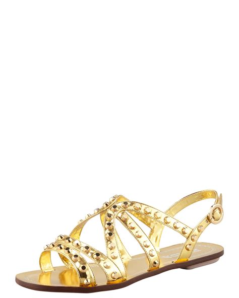 prada gold studded sandals|Prada gold flat sandals.